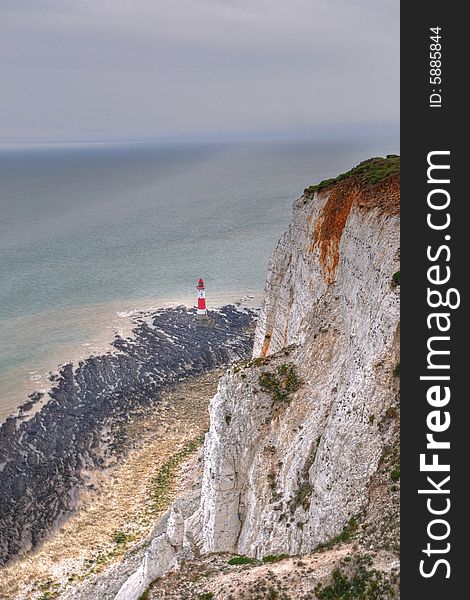 Cliffs and Lighthouse, Eastbourne seaside, England.
