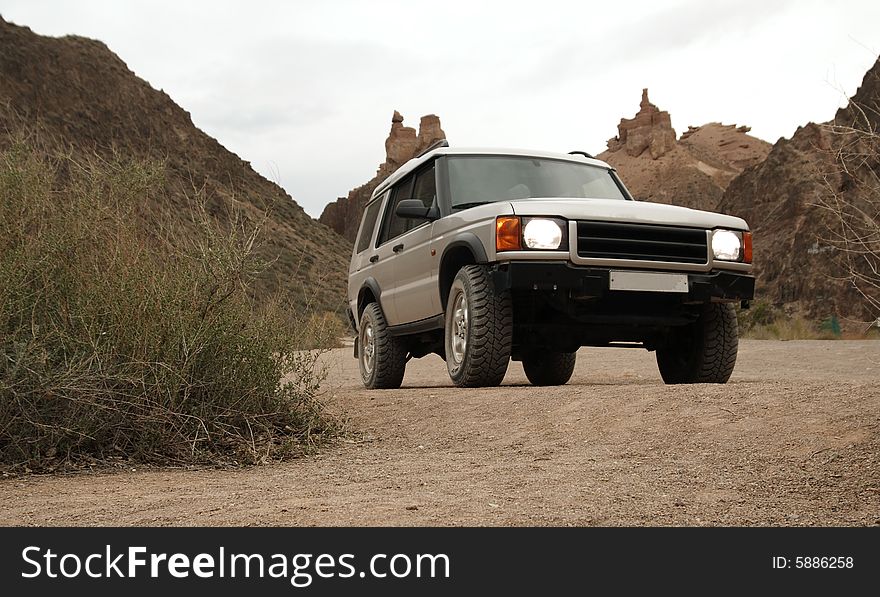 Adventure in canyon of Charyn river in a SUV. Adventure in canyon of Charyn river in a SUV