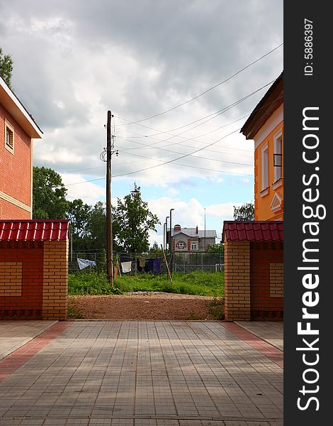 Town contrasts, Russia. for show facade and courtyard