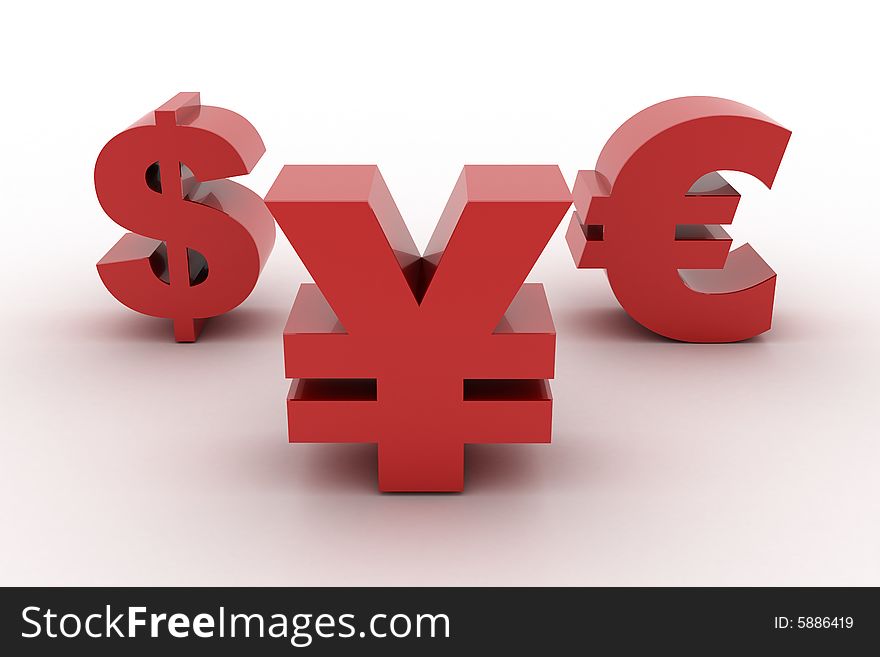 Red Yen Dollar and Euro currencies. Red Yen Dollar and Euro currencies