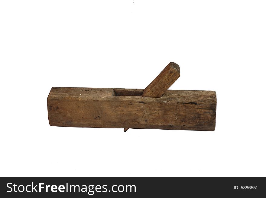 Ancient wooden carpenter instrument, plane, smoothing plane, handiwork. Russia. Isolated