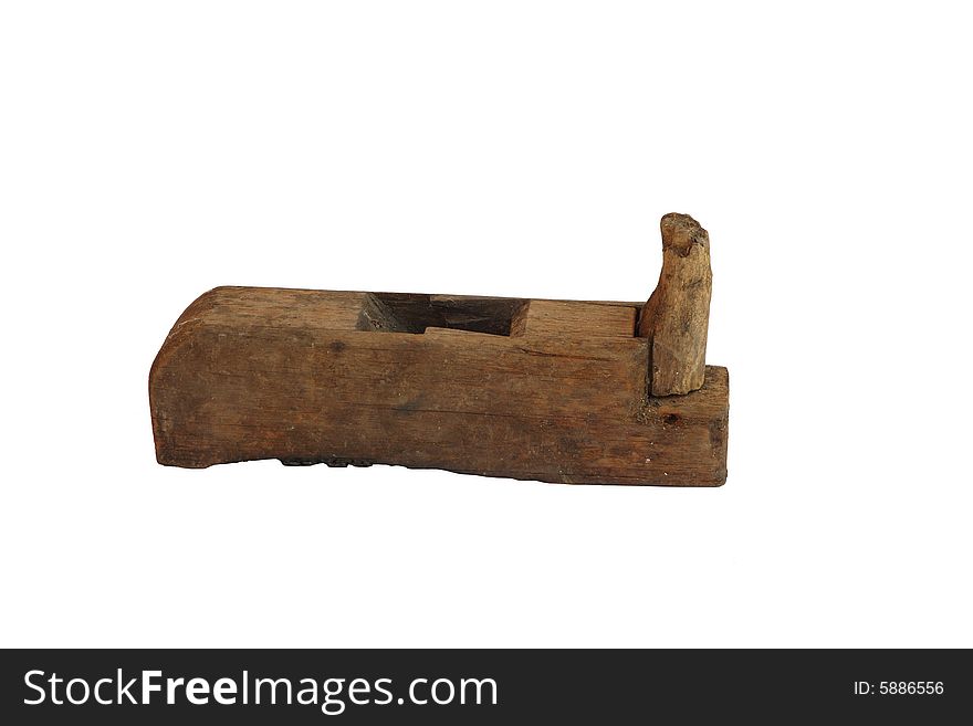 Ancient wooden carpenter instrument, plane, smoothing plane, handiwork. Russia. Isolated