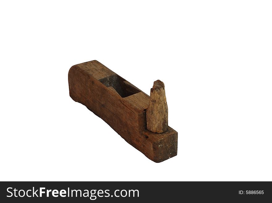 Ancient wooden carpenter instrument, plane, smoothing plane, handiwork. Russia. Isolated