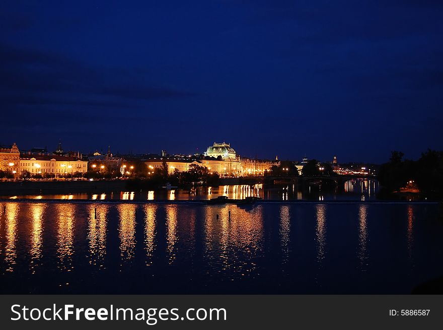 View of Prague by night in Czech Republic