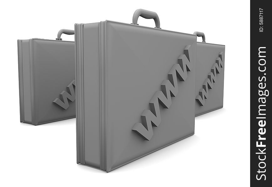 3D render image of three Attache Cases, with internet WWW on it.