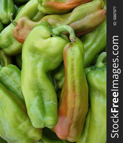 Detail of Organic Green Hot Peppers at Farmers Market