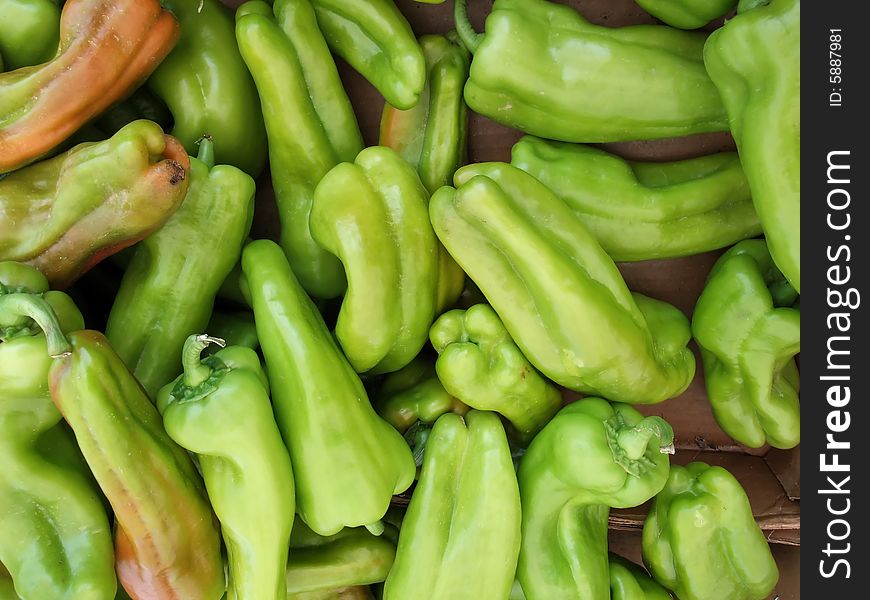 Detail of Organic Green Hot Peppers at Farmers Market