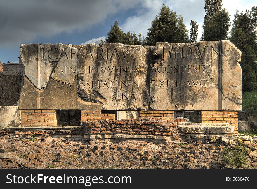 Close-up on some Roman ruins at the Rome Forum