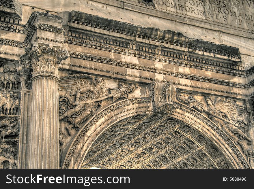 Close-up on the Arch of Titus. Pseudo HDR image created from a single RAW file.