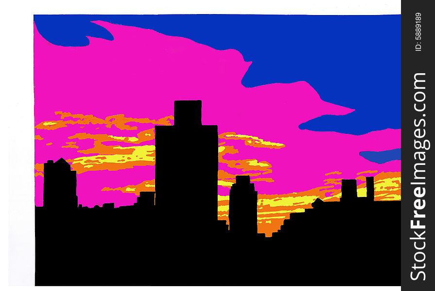 City skyline at sunset or sunrise. City skyline at sunset or sunrise