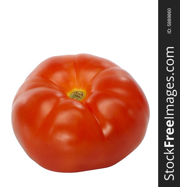 Large ripe red tomato on a white background
