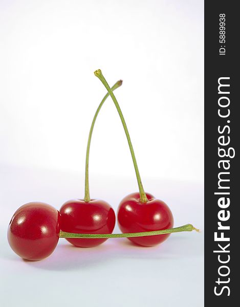 Three Red Juicy Cherries