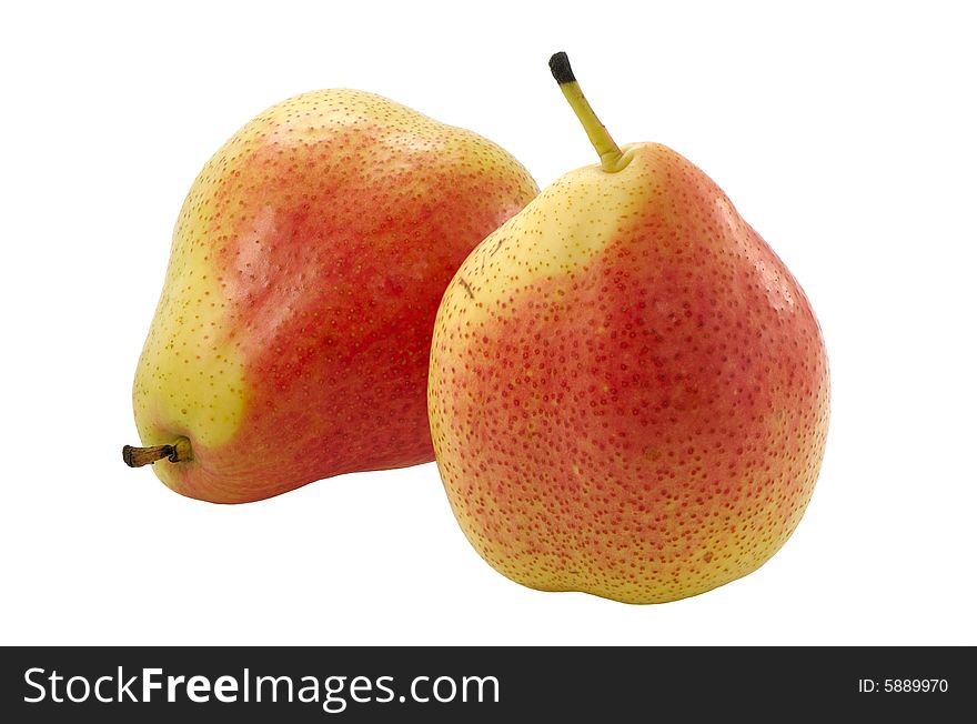 Ripe pears on a white background