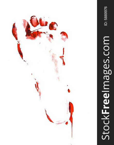 Child's foot print in red paint on white. Child's foot print in red paint on white