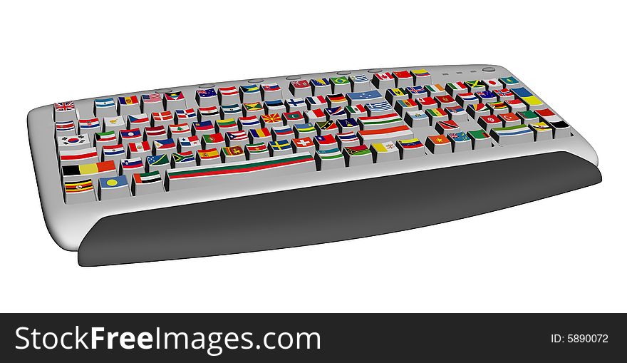Computer Keyboard with Flags on the Key Buttons.