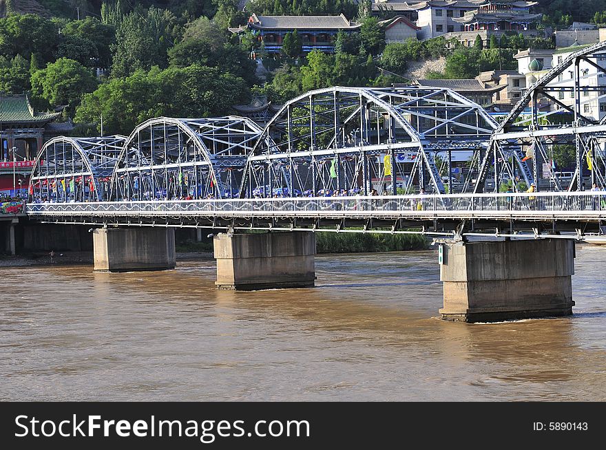 Steel bridge on yellow river