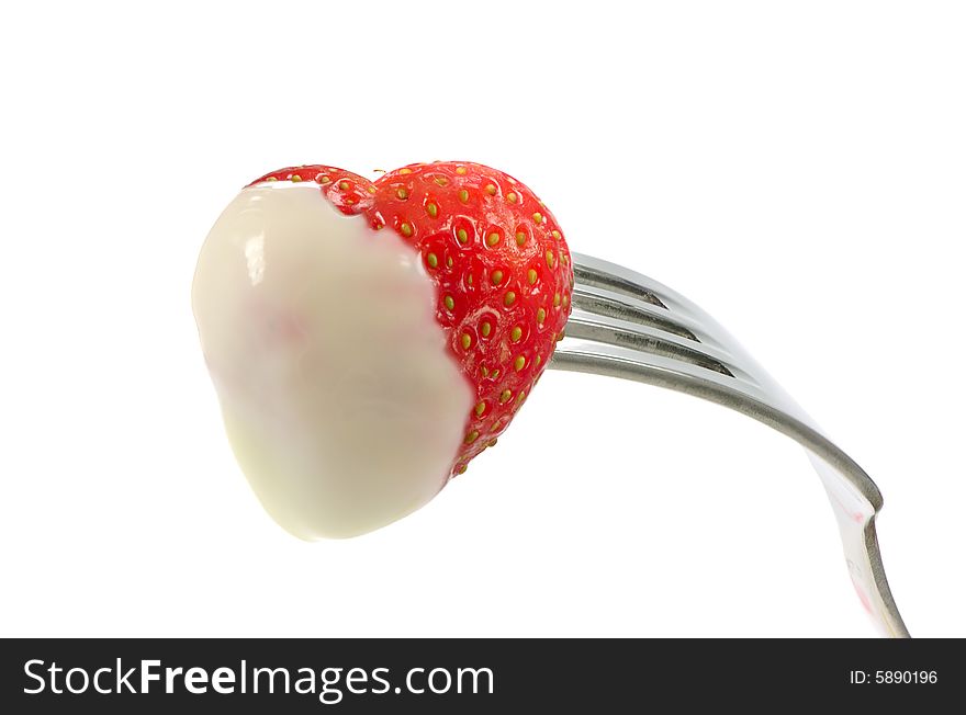 Strawberry and cream on a white background