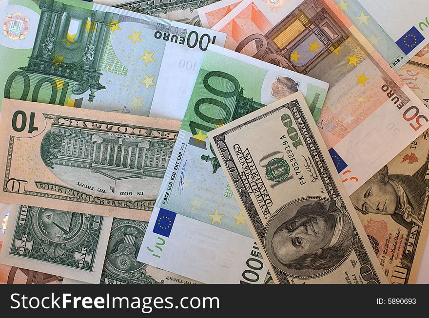 Euro and american paper money as a backf\ground. Euro and american paper money as a backf\ground
