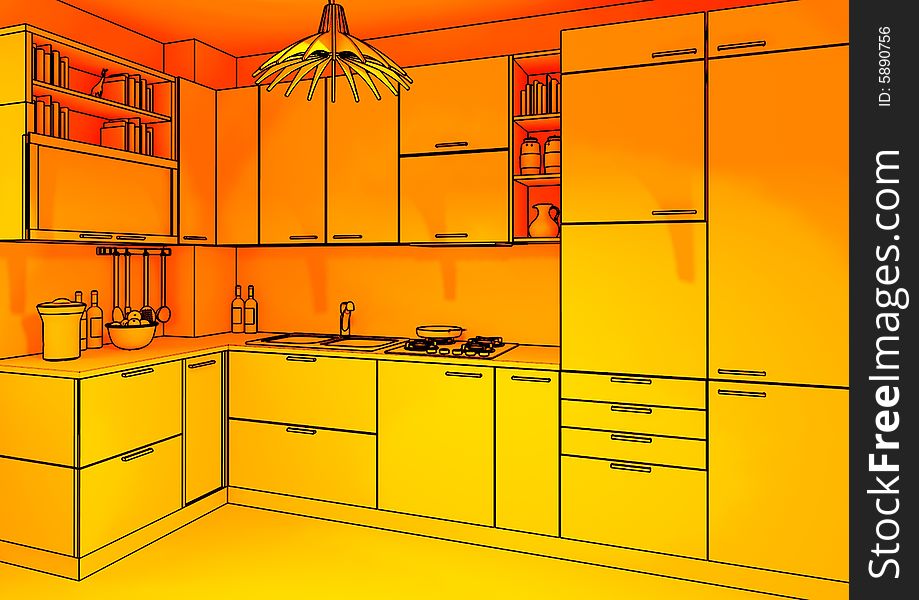 Image 3d of modern indoor kitchen ambient background