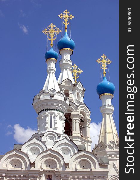 Golden crosses upon domes of orthodox church