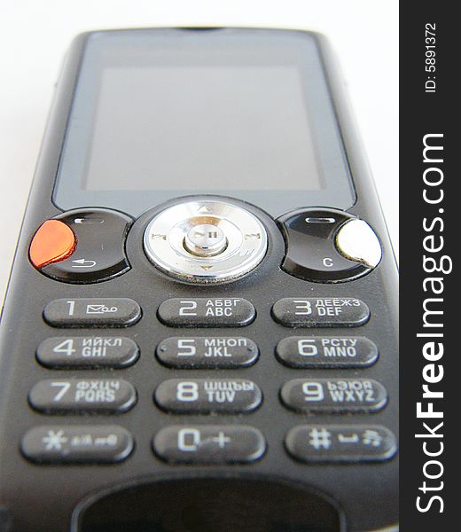 Black mobile phone on a white background