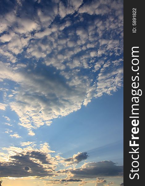 Evening summer clouds on blue skies.