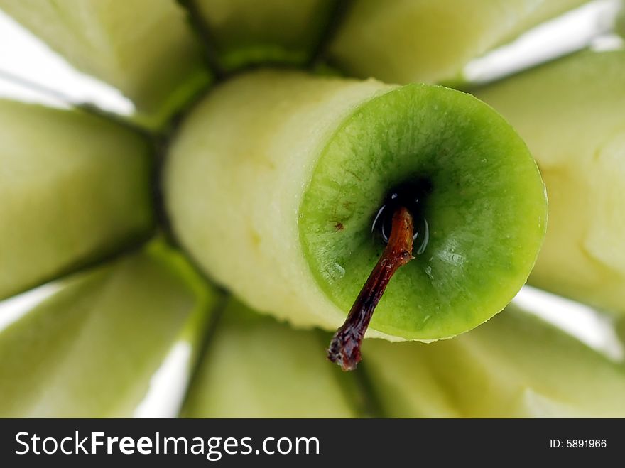 Close up to fresh green Apple stem