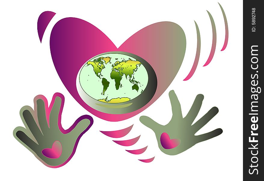 Hand show love and global connection on the world