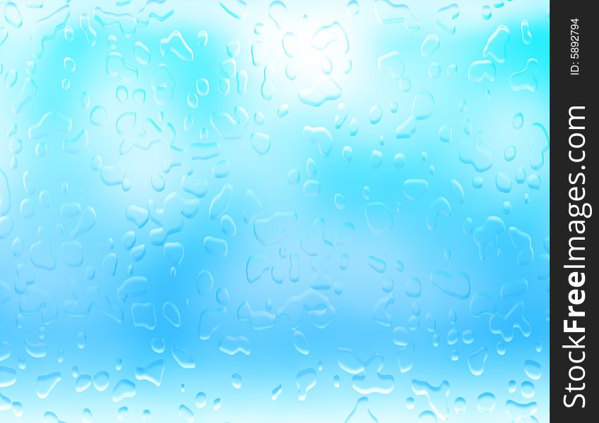 Wet glass, waterdrops pattern on blue glass. Wet glass, waterdrops pattern on blue glass.