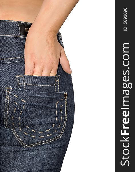 Human hand in blue jeans pocket,more photos with this model in Jeans