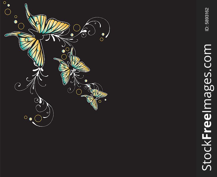 Illustration of butterflies and decorative patterns