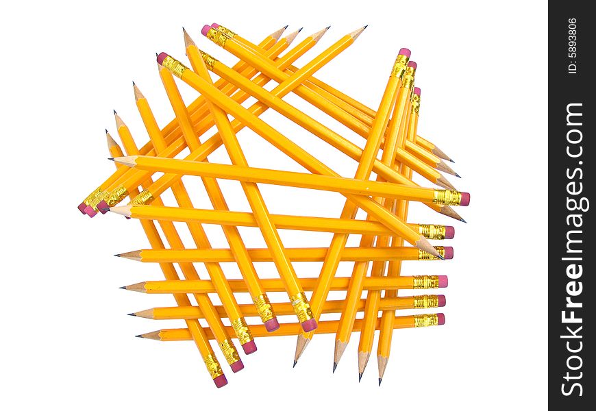 Heap of cloistered pencils with erasers. Heap of cloistered pencils with erasers