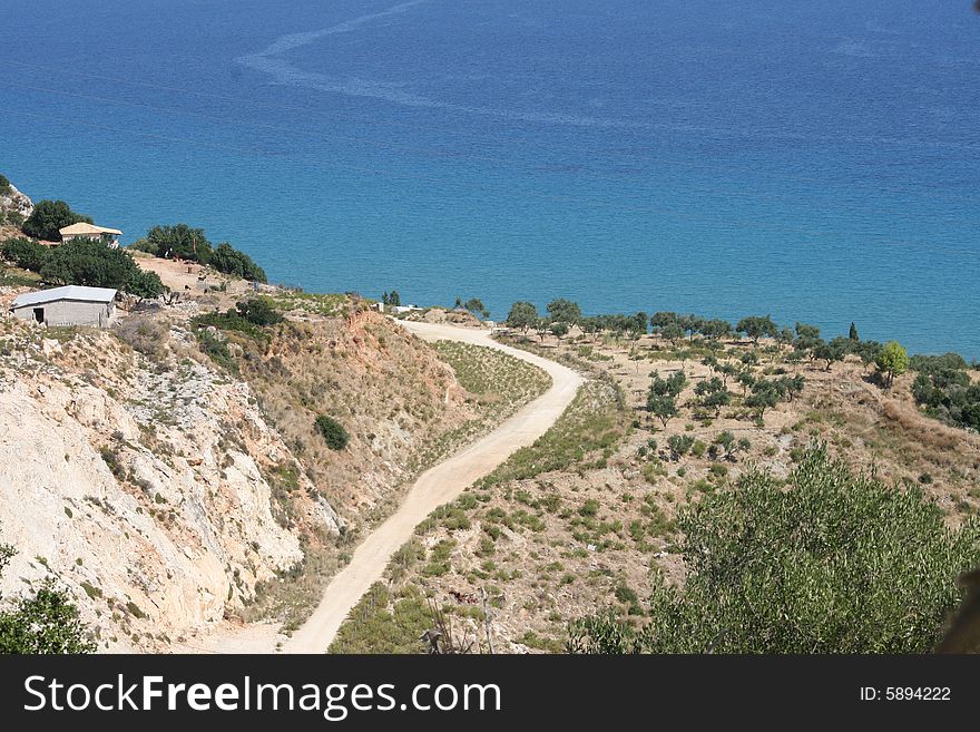 Greek coast, view from the mountains. Greek coast, view from the mountains