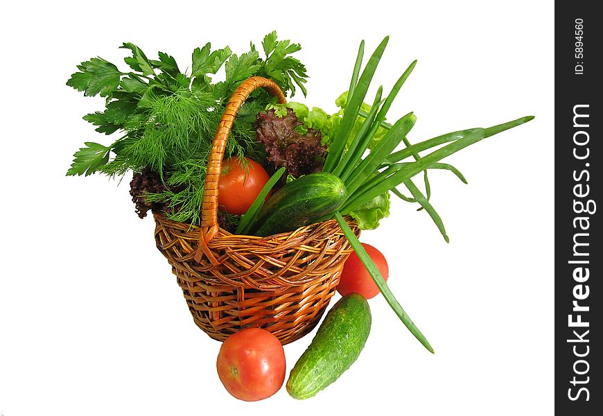 Vegetables placed in a wicker basket. Vegetables placed in a wicker basket