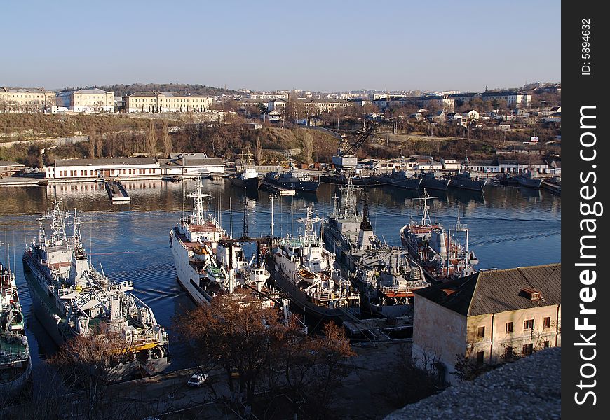 In a quiet bay of Sevastopol rest ships. In a quiet bay of Sevastopol rest ships