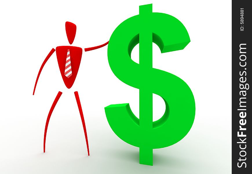 Rich businessman stand with big dollar symbol