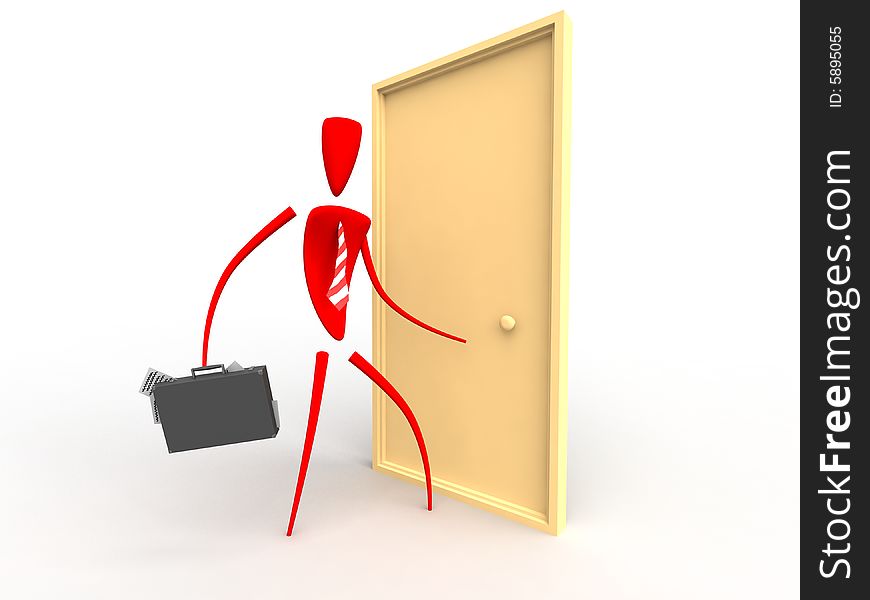 Businessman with case try to open the door