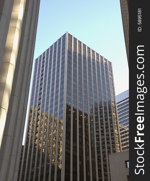 Office building in San Francisco downtown on a blue sky background