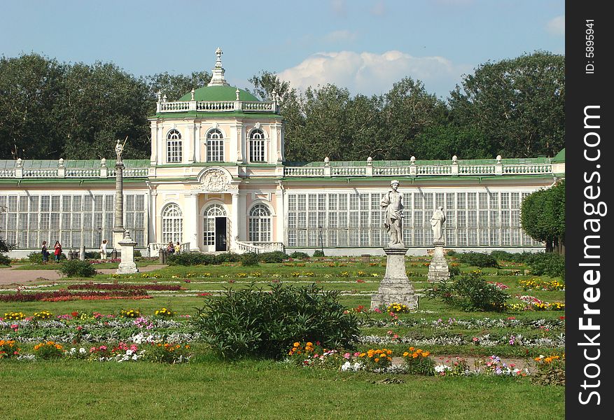 Greater stone greenhouse in ancient manor Sheremetev Kuskovo's column in Moscow