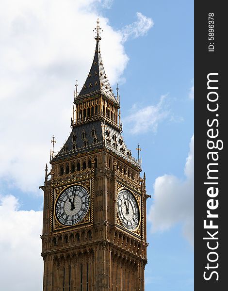 Big Ben clock and bell tower taken from street. Big Ben clock and bell tower taken from street