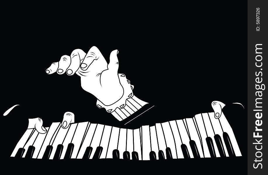 Playing the piano on black background