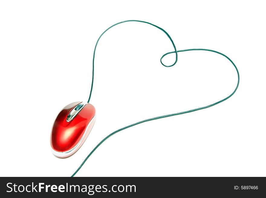 Red computer mouse over white looks like heart