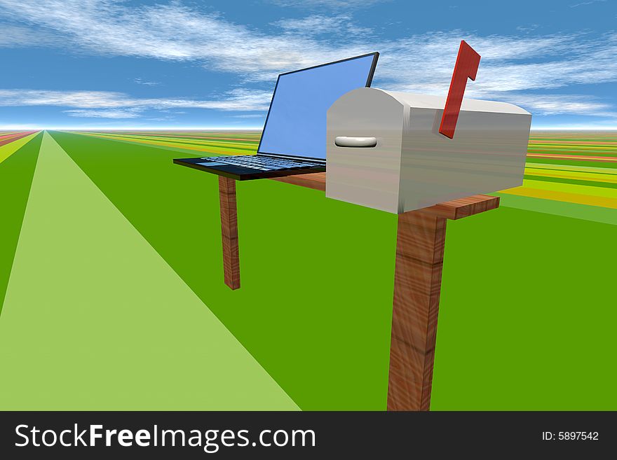 Rural mailbox with laptop on wood posts. Rural mailbox with laptop on wood posts