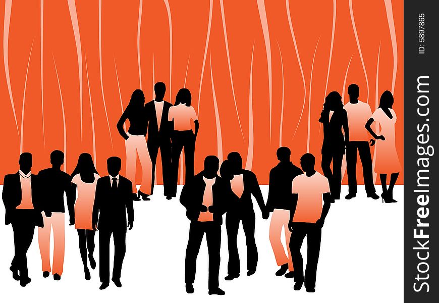 Illustration of people, orange, black