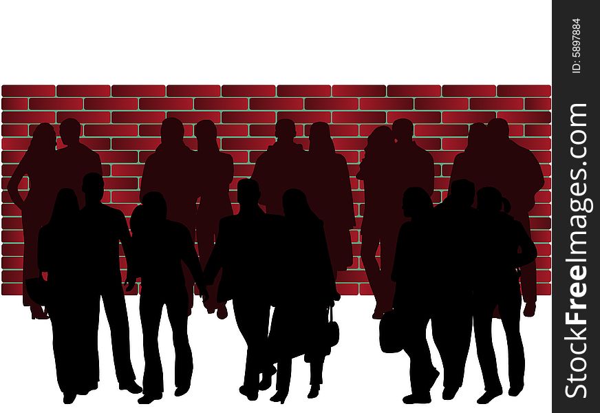 Illustration of people and wall