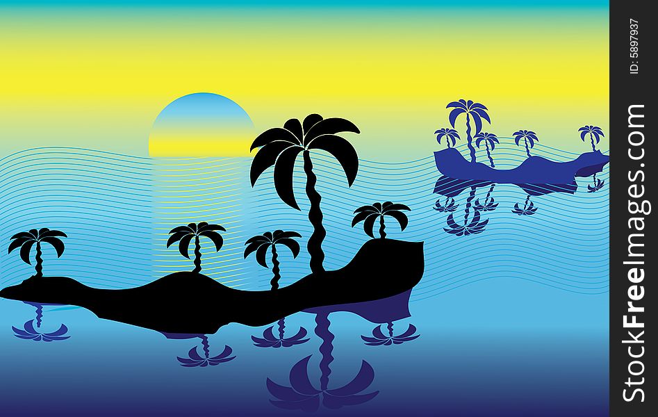 Marine sunset, island, palm trees and other exotic. Marine sunset, island, palm trees and other exotic