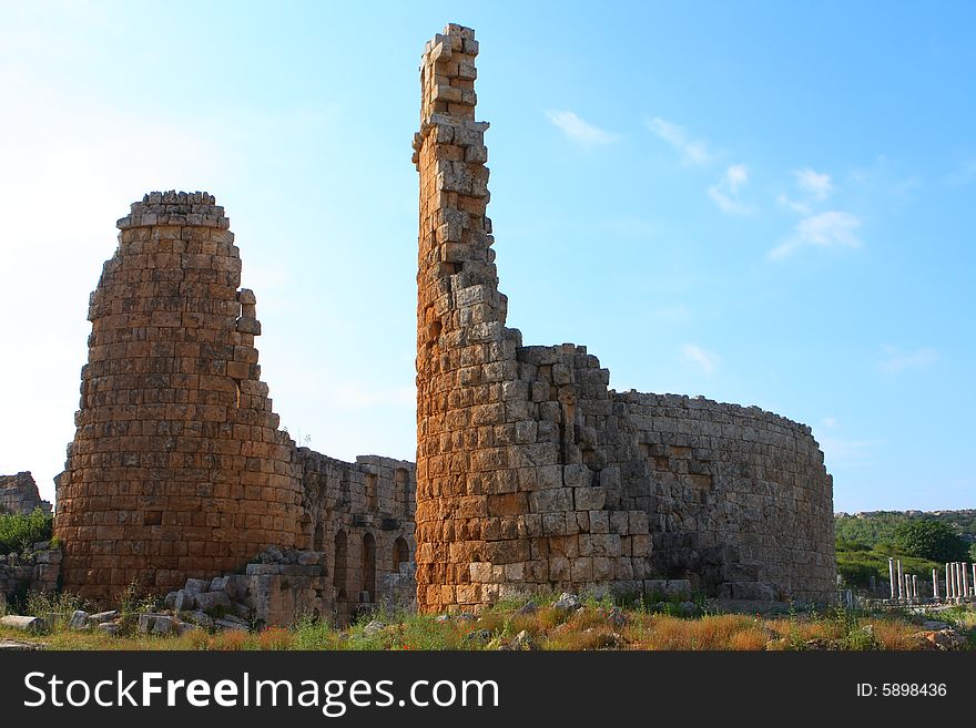 Ancient roman gates in Perge, Turkey
