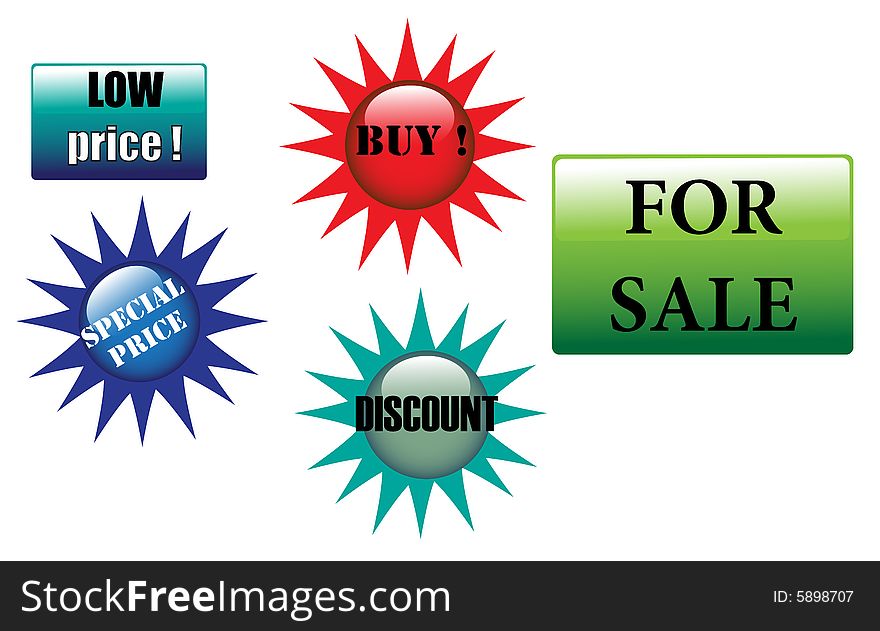 Abstract colored background with various sale stickers. Abstract colored background with various sale stickers