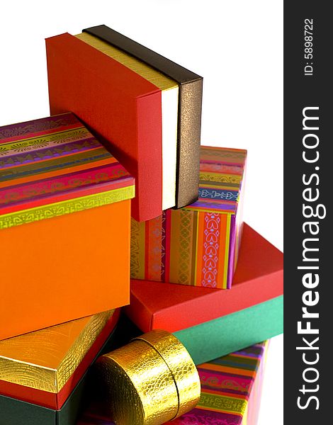 Pile of different colorful gift boxes
