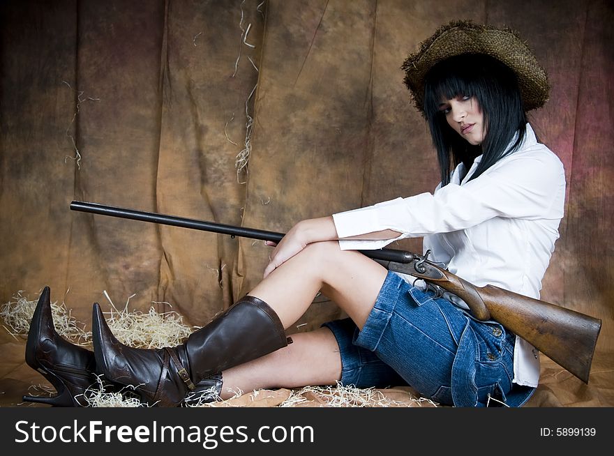 Farmer Girl With Shotgun